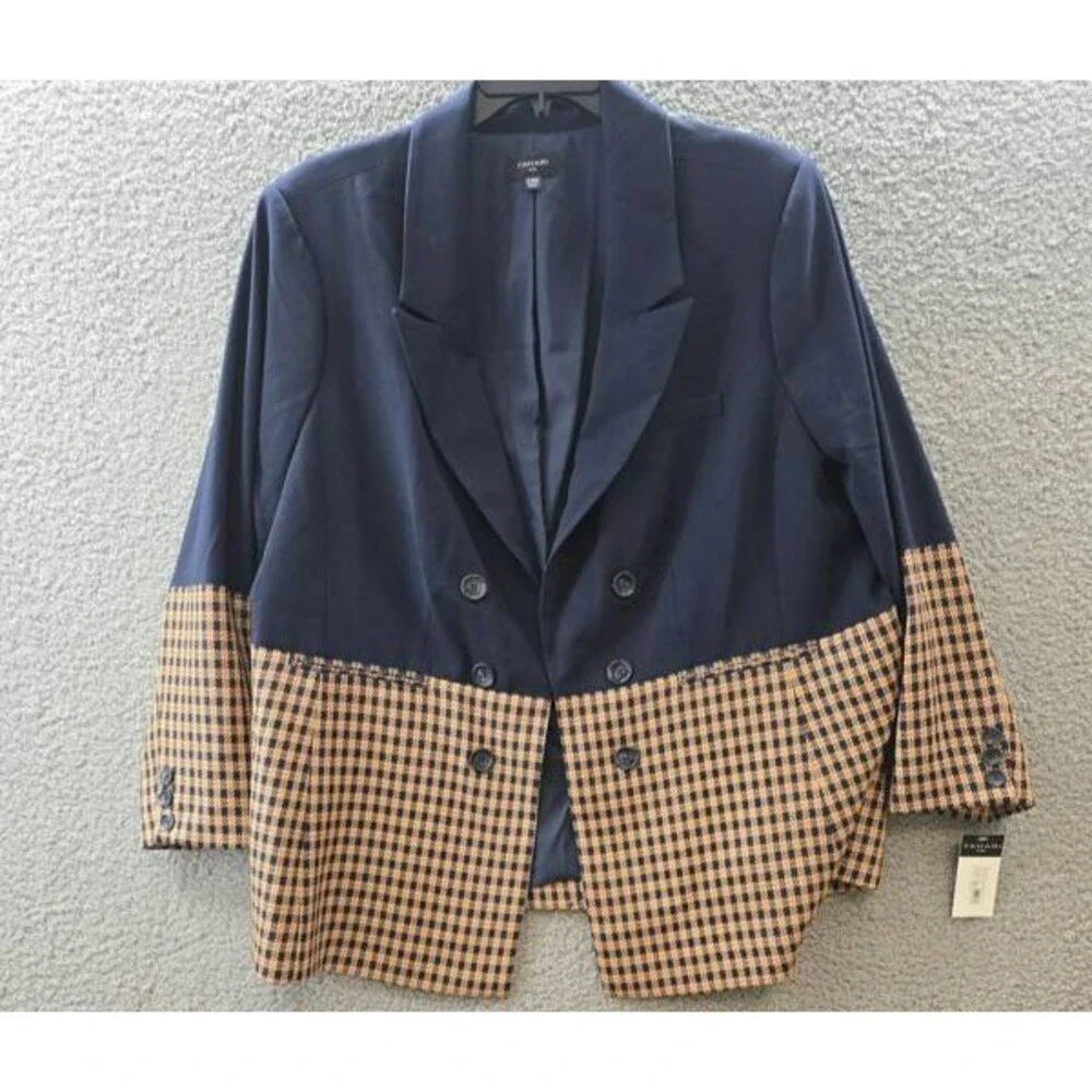 Tahari ASL Plus Size Colorblocked Peak-Lapel Blazer Women's 24W New Navy/Ginger - Picture 2 of 15